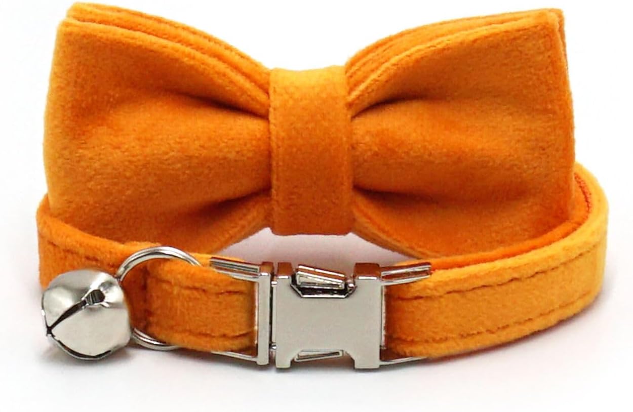 Personalized Cat Collar with Bells,Velvet Customized Small Cat Collar with Name Tag,Pet Collar with Name Phone Number Engraved ID Tags for Boy and Girl Kitten Cats (Orange)