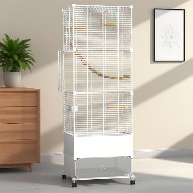 Bird Cage Parakeet Cage with Bird Toys & Slide-Out Tray, Wooden Perches, Rolling Stand, Swing & Bowls – Spacious Indoor Bird House for Parrot, Parakeets, Cockatiel, Lovebird and Small Mid-Sized Birds