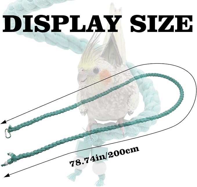 Dnoifne 78.7 Inches Bird Spiral Rope Perch, Blue Cotton, For Parrot, Parakeet, Budgie, Lovebird, Cockatiel