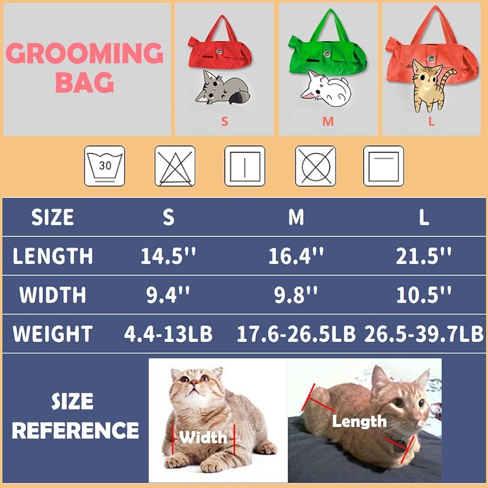 Kukaster Pet Cat’s Restraint Bag for Claw Care Nail Trimming Anti-Scratching Grooming Bag for Cats Medical Examination(Green-s)