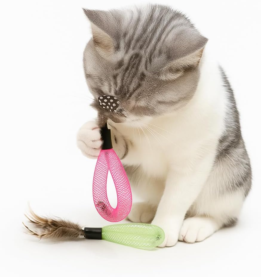 20PCS Interactive Cat Toys t for Indoor Cats, Feather Elastic Mesh, Catnip Ball, Colorful Spring, Rainbow Plush, Teething & Self-Play Kitten Accessories Variety Pack