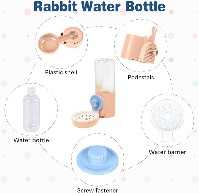 kathson Rabbit Water Dispenser for Cage 17 Oz Hanging Guinea Pig Water Bottle No Drip Gravity Automatic Bunny Water Bottle No Leak Small Animal Water Bottle for Chinchilla Ferret Hamster (Pink)