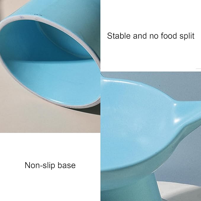 Ceramic Elevated Cat Bowl, Raised Cat Food Water Bowl for Indoor Cats with Stand, Titled Anti-Vomiting Cat Dish,Whisker Friendly, All Life Stage