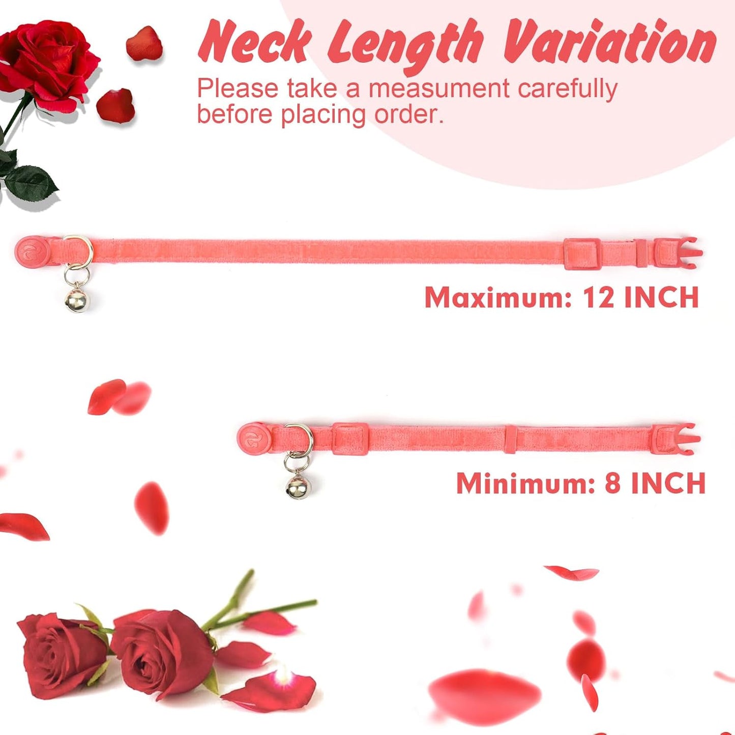 azuza 2 Pack Cat Collar Floral with Bell and Removable Flower Bowtie Breakaway Adjustable Velvet Fabric Cat Collar for Pets and Daily Decoration, Light Pink & Dark Pink