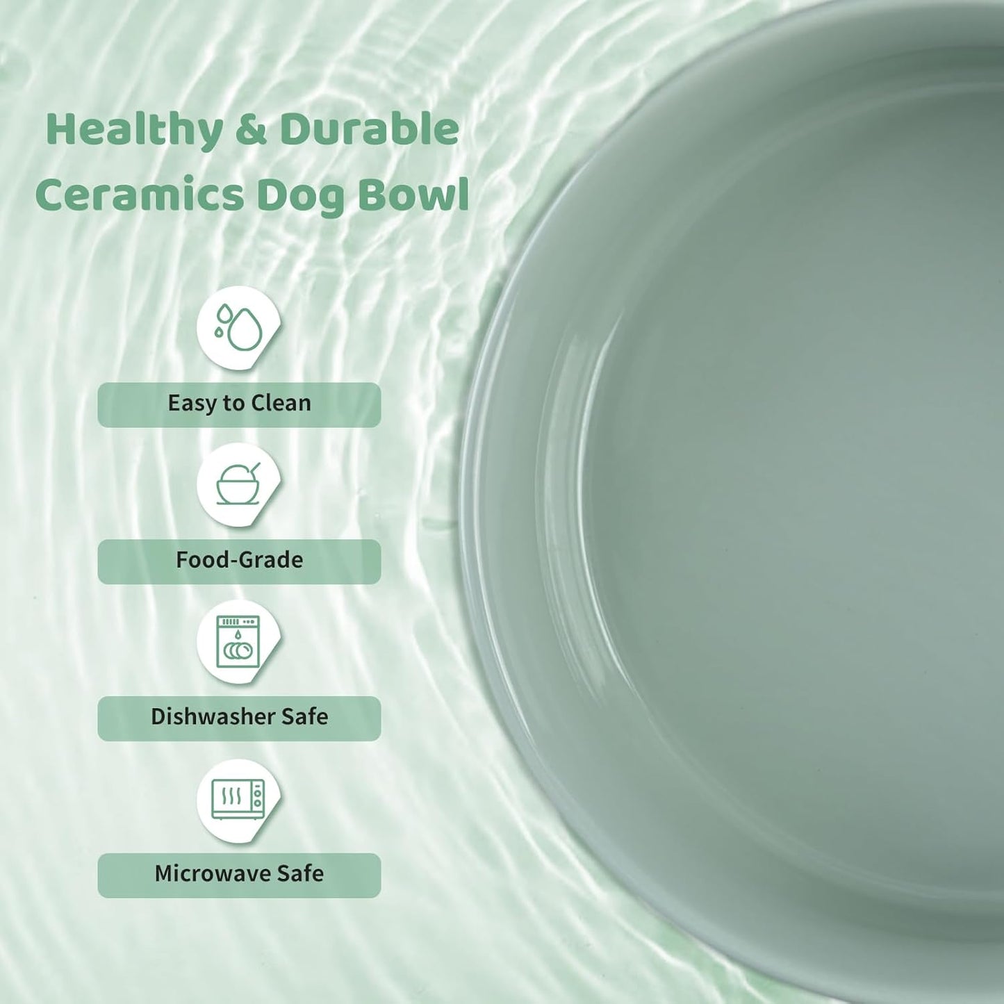 SPUNKYJUNKY Ceramics Raised Dog Bowls with Wooden Stand - Elevated Bowls for Small Medium Dogs (Double 28.7OZ, Light Green)