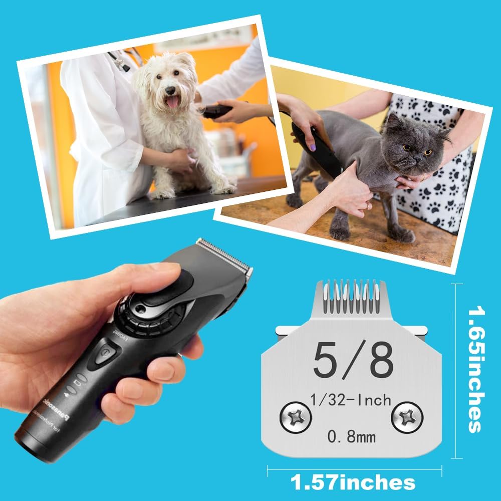 TRAH 5/8 Blade Dog Grooming Clipper Replacement Blades Compatible with Andis Dog Clippers,Most A5, KM Series Clippers,Detachable Stainless-Steel Blade,Size-5/8, 1/32-Inch Cut Length (0.8mm) Silver