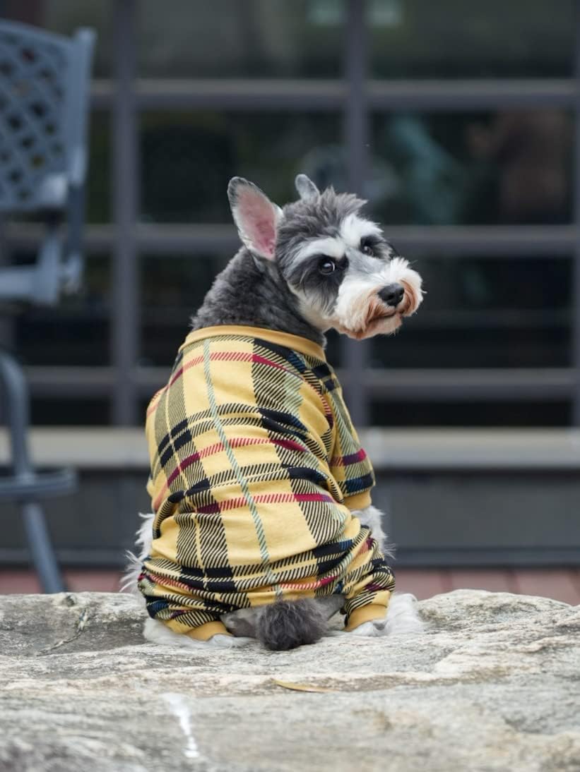 Beige Buffalo Plaid Christmas Pajama for Cats,Puppy Pajamas Onesie PJS,Back Length 9" XSmall