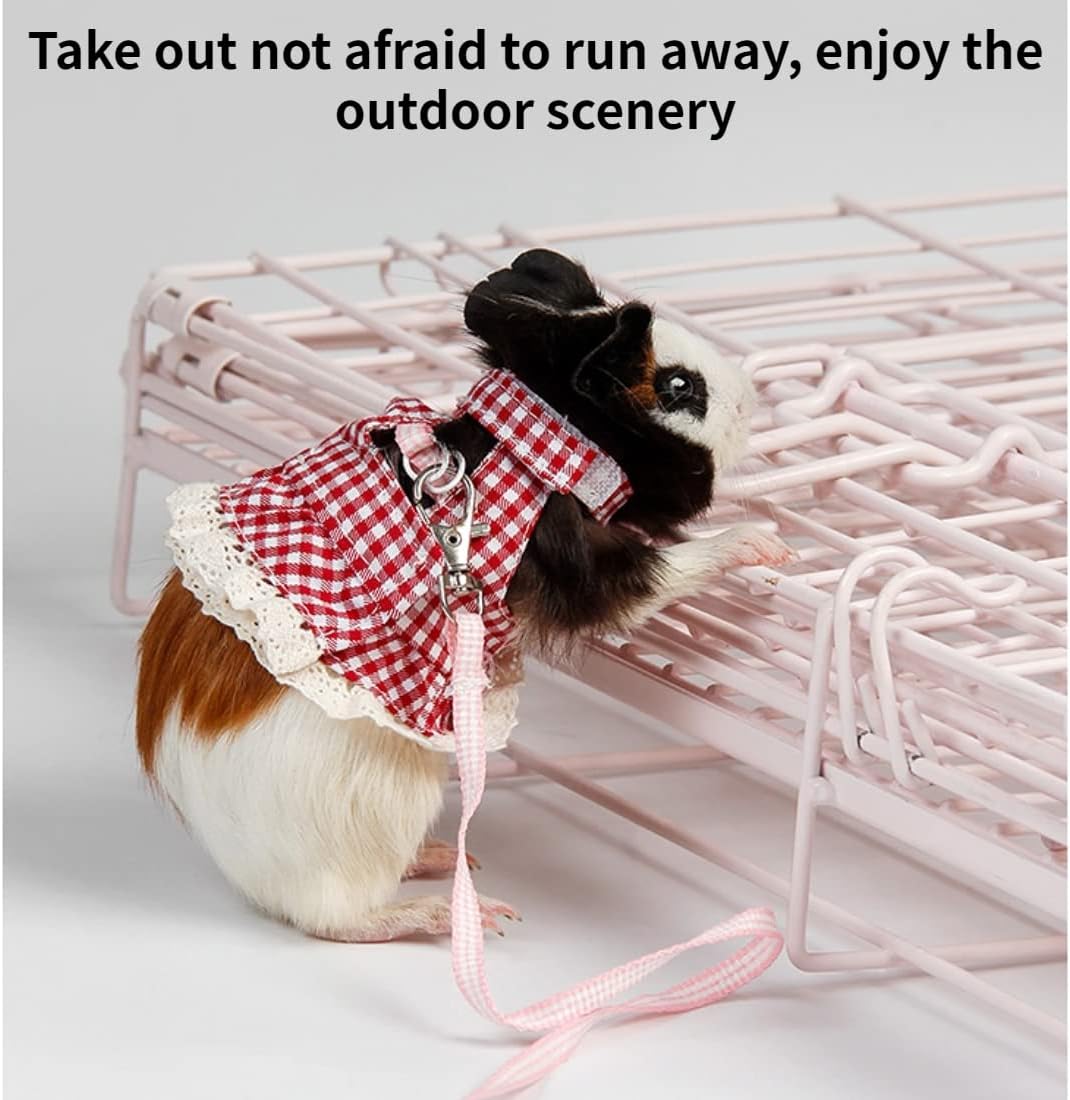 Guinea Pig Harness and Leash Plaid Hamster Harness, Adjustable Ferret Harness and Leash Set No Pulling Walking Vest for Ferret Chinchilla and Similar Small Animals (Small,Blue)