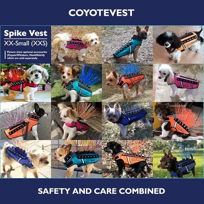 CoyoteVest SpikeVest Dog Harness Vest for Small Dogs, Reflective Dog Vest with Spikes to Shield Your pet from Coyotes, Raptor and Animal Attacks, Anti Hawk Vest, Made in USA (XXS-Red)
