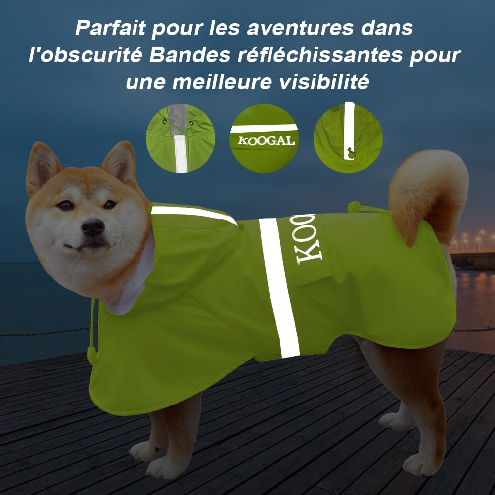 Dog Raincoat Apparel Poncho Waterproof Dog Clothes Pet Raincoat Jacket for Small to Medium Sized Dogs (Fluor-Yellow,2XL)