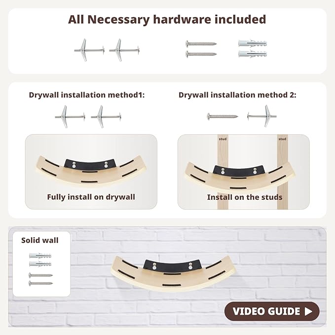 Cat Shelf with Comfortable Cushion - Curved Cat Shelves and Perches for Wall (Medium Size) - Wall Mounted Cats Furniture for Sleeping, Playing, Climbing, and Lounging