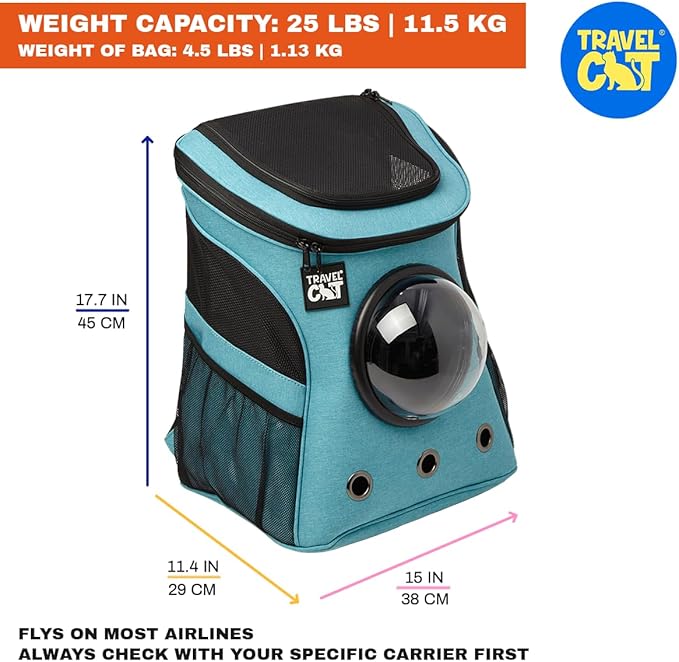 Fat Cat Backpack Carrier - Airline Approved Cat Carrier with Space Capsule Bubble for for Small Cats, Kitten - Premium Aqua Cat Carrier Backpack for Outdoor, Travel, Hiking, Pet Supplies