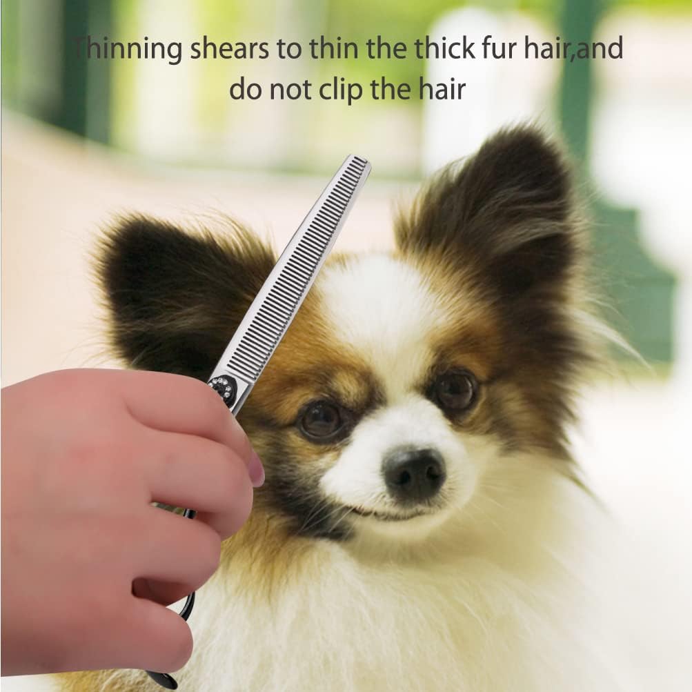 Fenice Peak 7.5'' Dog Thinning Scissors For Grooming 440C Stainless Steel Black Non-Slip Handle Sharp Blades Professional Pet Trimming Scissors for Cats Thinning Rate 35%