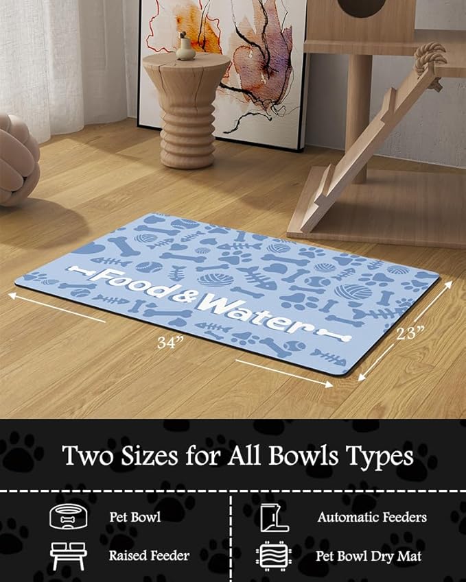 Pet Feeding Mat-Absorbent Dog Mat for Food and Water Bowl-No Stains Quick Dry Water Dispenser Mat-Dog Accessories Pet Supplies-Bowl for Messy Drinkers(Bone,23"x34"