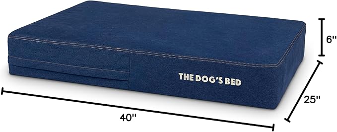 The Dog’s Bed Orthopedic Memory Foam Dog Bed, Large Blue Denim, Pain Relief for Arthritis, Hip & Elbow Dysplasia, Post Surgery, Lameness, Supportive, Calming, Waterproof Washable Cover