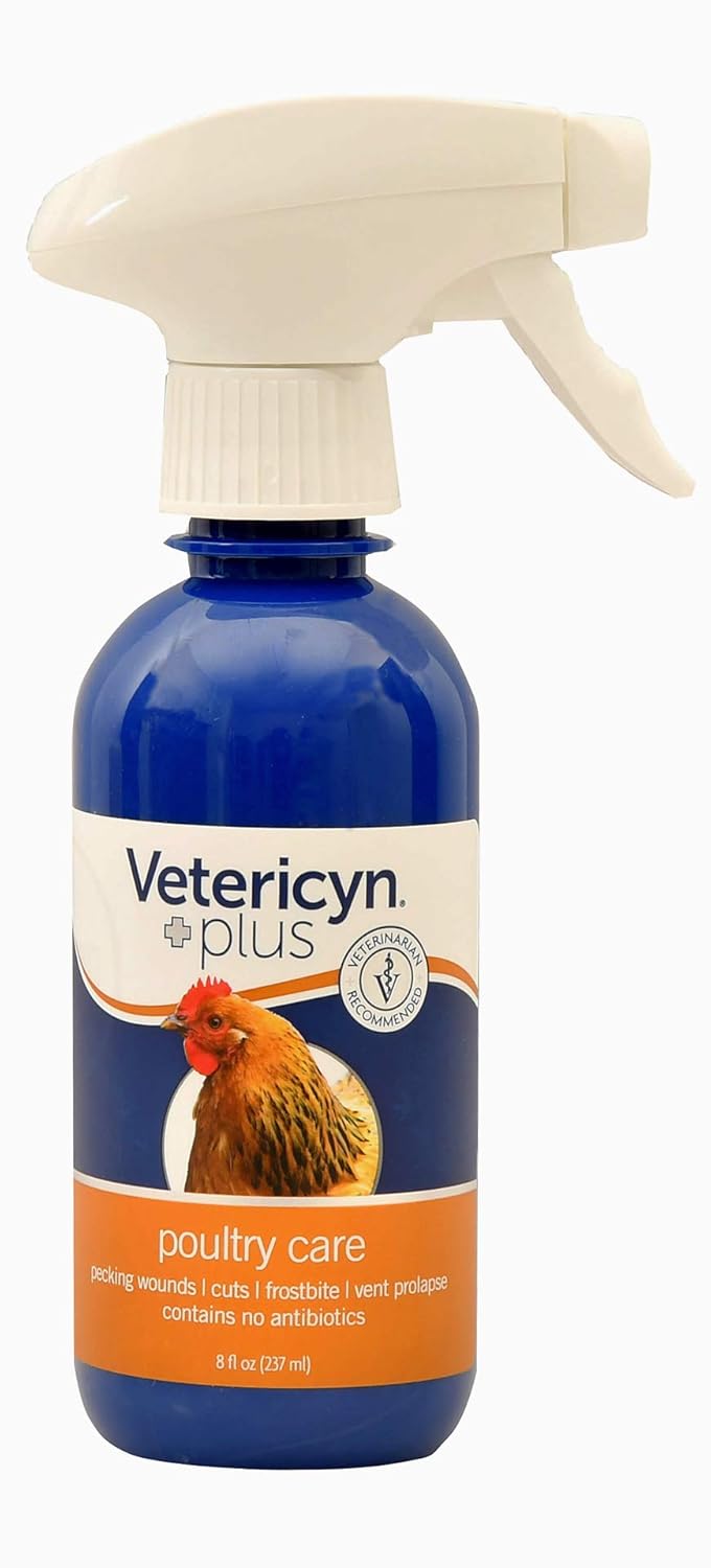 Vetericyn Plus Poultry Care Spray | Healing Aid and Skin Repair for Chicken Wounds, Pecking Injuries, Bumblefoot, Vent Prolapses, and More. 8 ounces