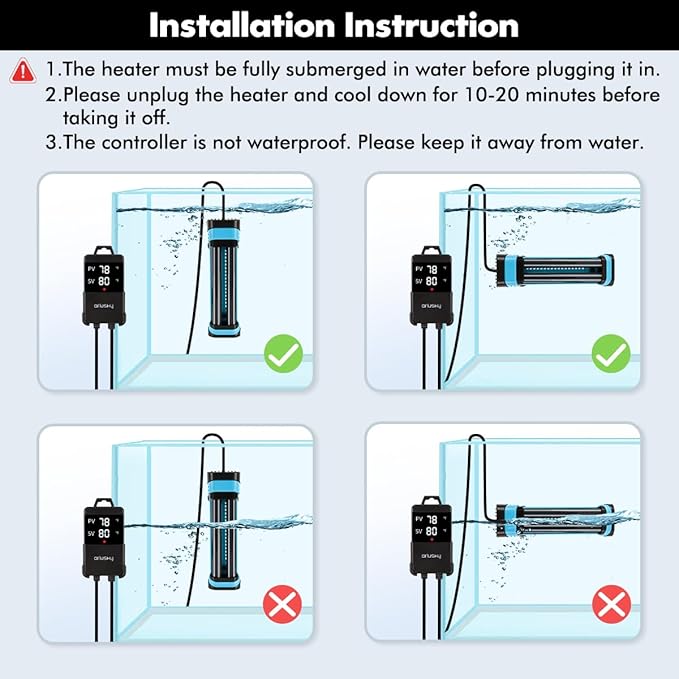 Orlushy 800W Submersible Aquarium Heater, Adjustable Fish Tank Heater with Digital Display External Controller, Overheat Protection and Free Thermometer for 80-175 Gallon Freshwater and Saltwater Tank