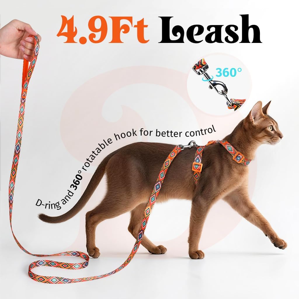 Dooradar Cat Harness and Leash, Escape Proof Adjustable Kitten Vest, Lightweight Soft Pet Straps, Easy Wearing for Small Medium Kitty Safe Walking Travel Control, Orange & Black, S