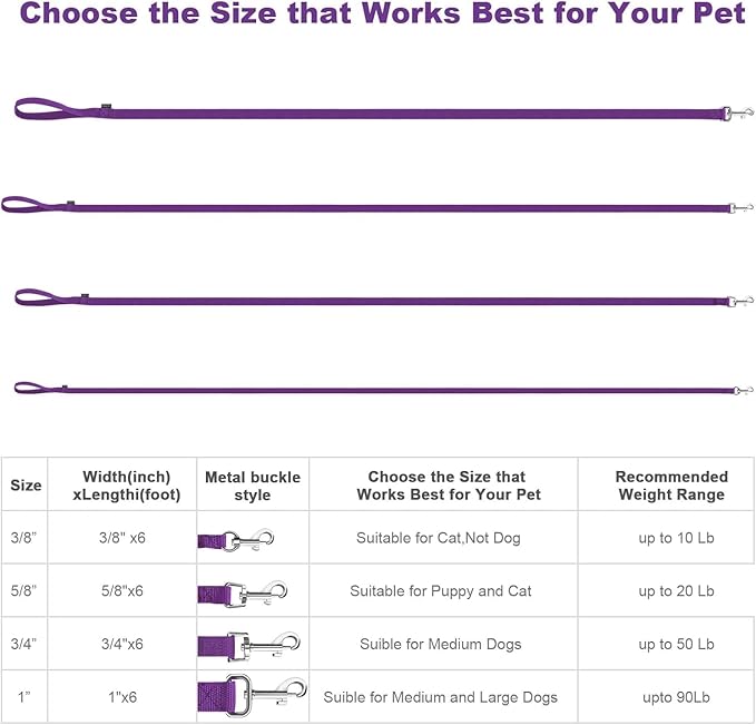 AMAGOOD 6 FT Puppy/Dog Leash, Strong and Durable Traditional Style Leash with Easy to Use Collar Hook, Great for Small, Medium and Large Dogs (3/4 in x 6 ft, Black and Purple (2-Pack))