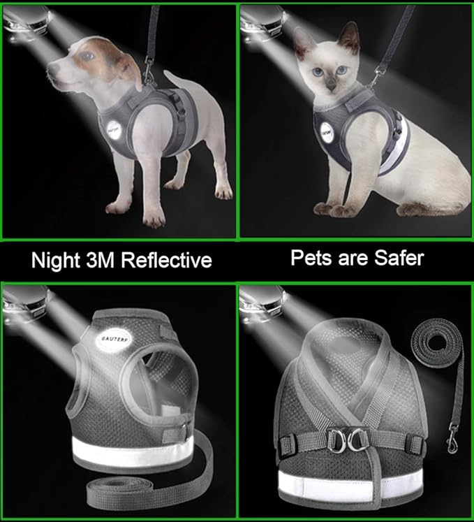 Cat Harnesses and Puppy Harness with Leashes Set, Escape Proof Cat Harness, Adjustable Reflective Soft Mesh Vest Fit Puppy Kitten Rabbit Ferrets's Outdoor Harness