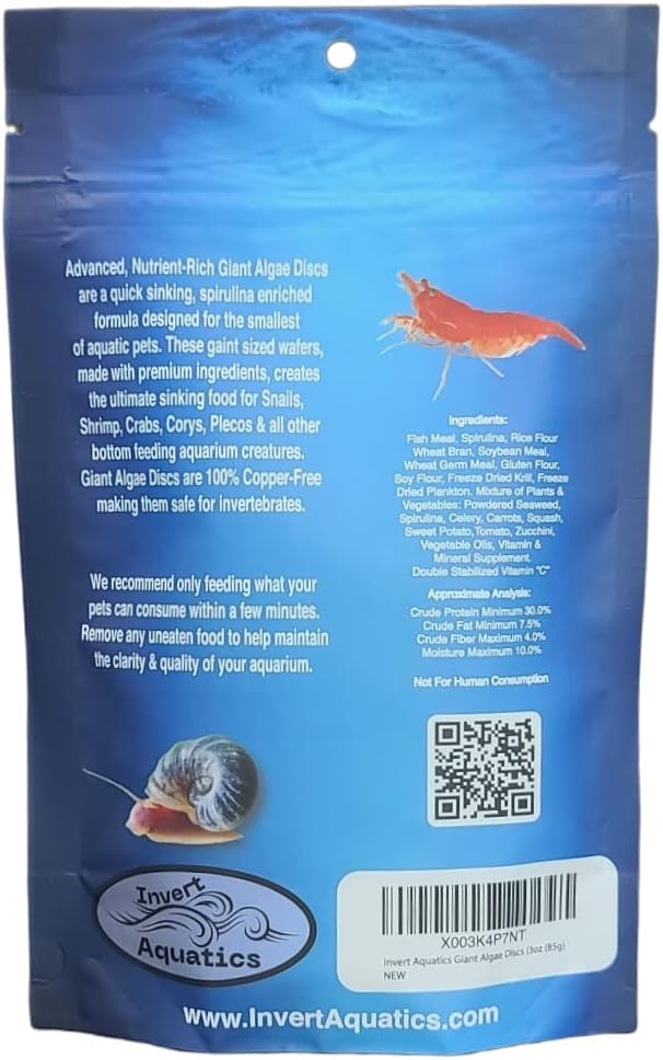Giant Algae Discs - Extra Large Sinking Diet for Snails, Shrimp & Bottom Feeding Fish (3oz)