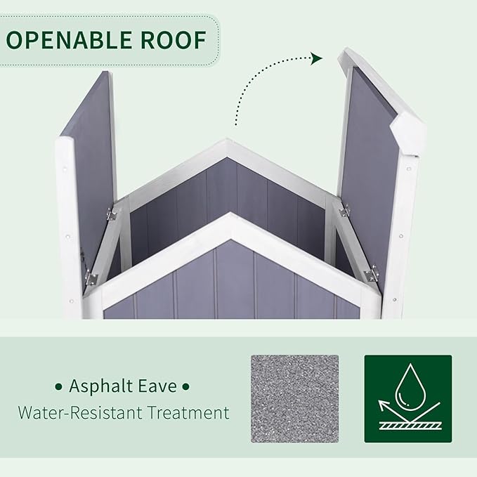 GEGURI Outdoor Heated Cat House Winter-Proof, Two-Story Insulated Shelter for Feral Cats with Thermal Layer, Removable Roof, Balcony & Escape Door