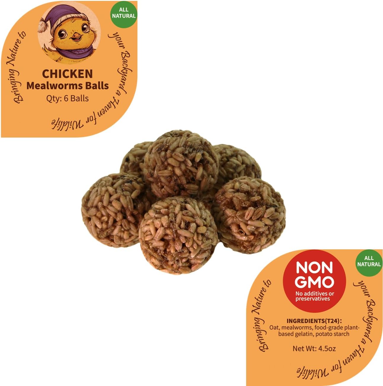 Bird Seeds Balls, 48 Pieces, with Sunflower Seeds, Oat and Mealworms, for Wild Bird, Squirrel, Chicken and Wildlife Small Animal. All in Nature Nutritious Food for Wild Small Animal