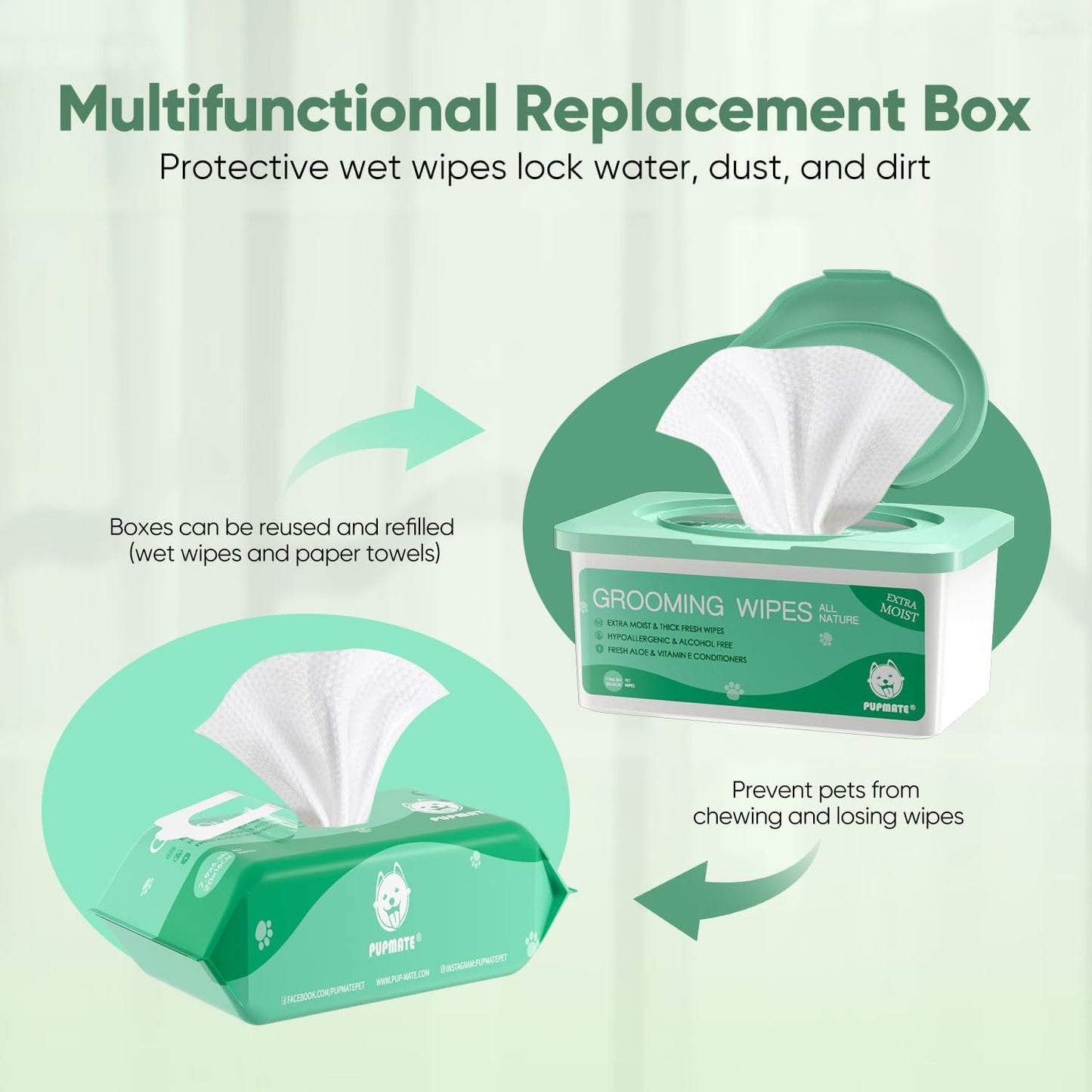 Natural Pet Grooming Wipes, 100 Fresh Counts, Extra Moist & Thick for Dogs & Cats, Puppies & Kittens