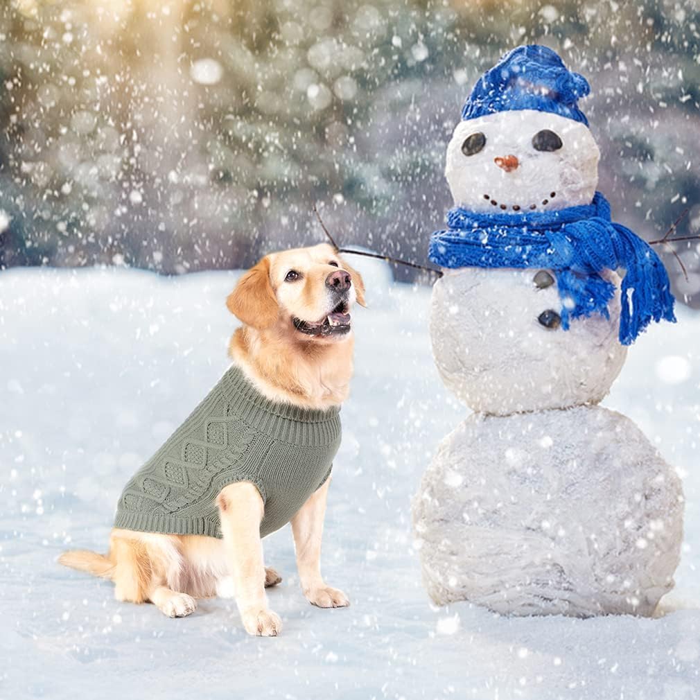 BINGPET Thermal Knitted Dog Sweater for Small Medium Large Dogs,Winter Dog Cat Coat Warm Sweartershirts Outfits,Classic Cable Knit Turtleneck Pullover Dog Jumper Coat Warm Sweartershirts