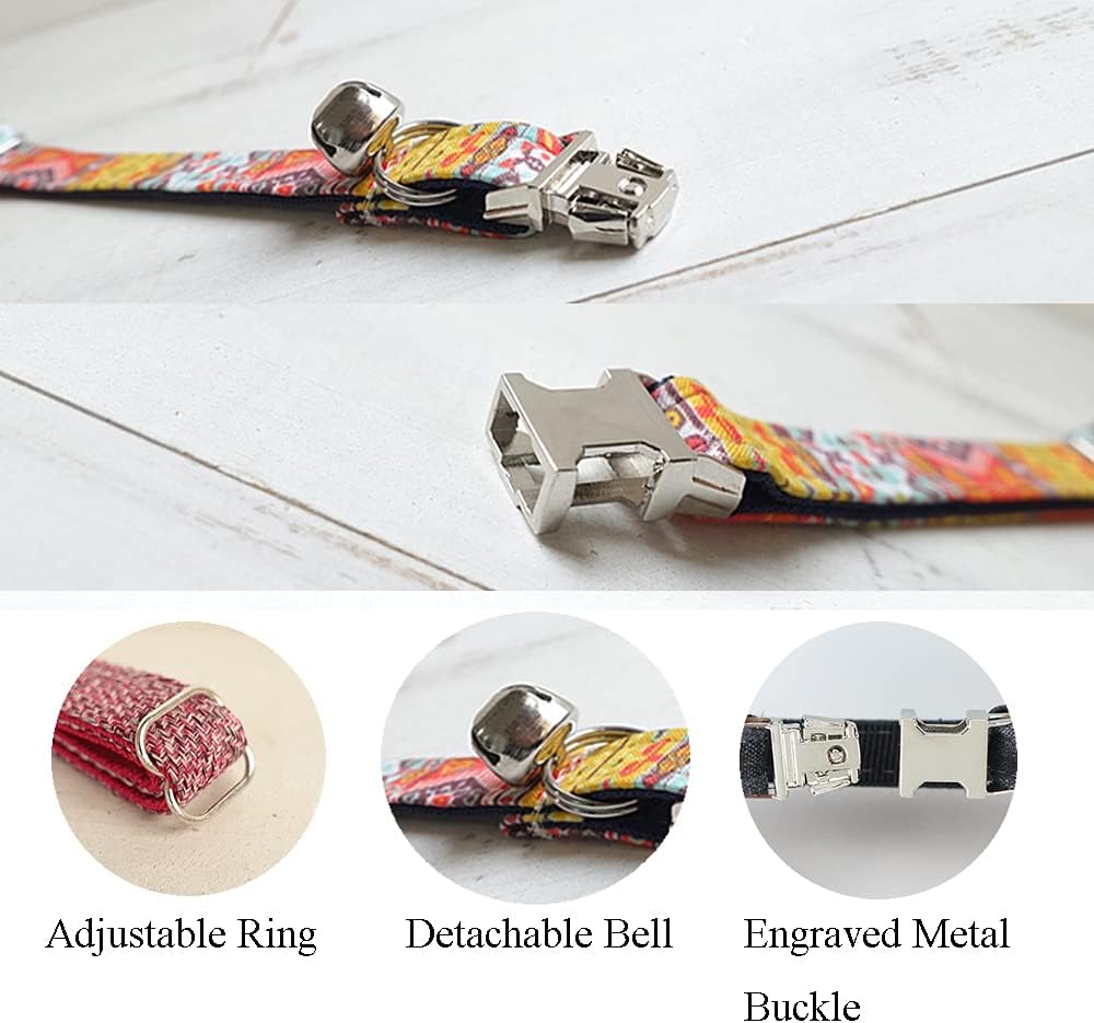 Personalized Cat Collar with Name Plate,Adjustable Tough Nylon Cat ID Collars with Bell,Customize Engraved Pet Name and Phone Number (Ethnic Style)