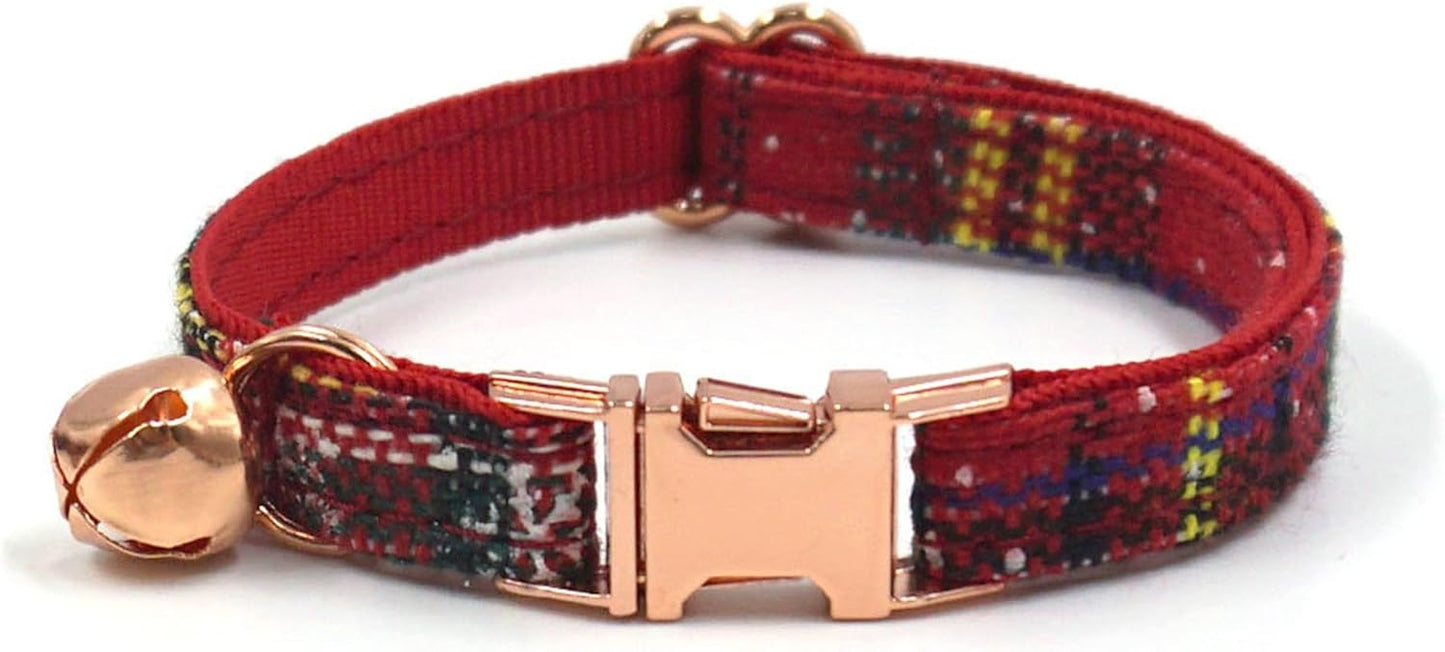 Personalized Cat Collar with Bells,Velvet Customized Small Cat Collar with Name Tag,Pet Collar with Name Phone Number Engraved ID Tags for Boy and Girl Kitten Cats (Red Christmas cat Collar)