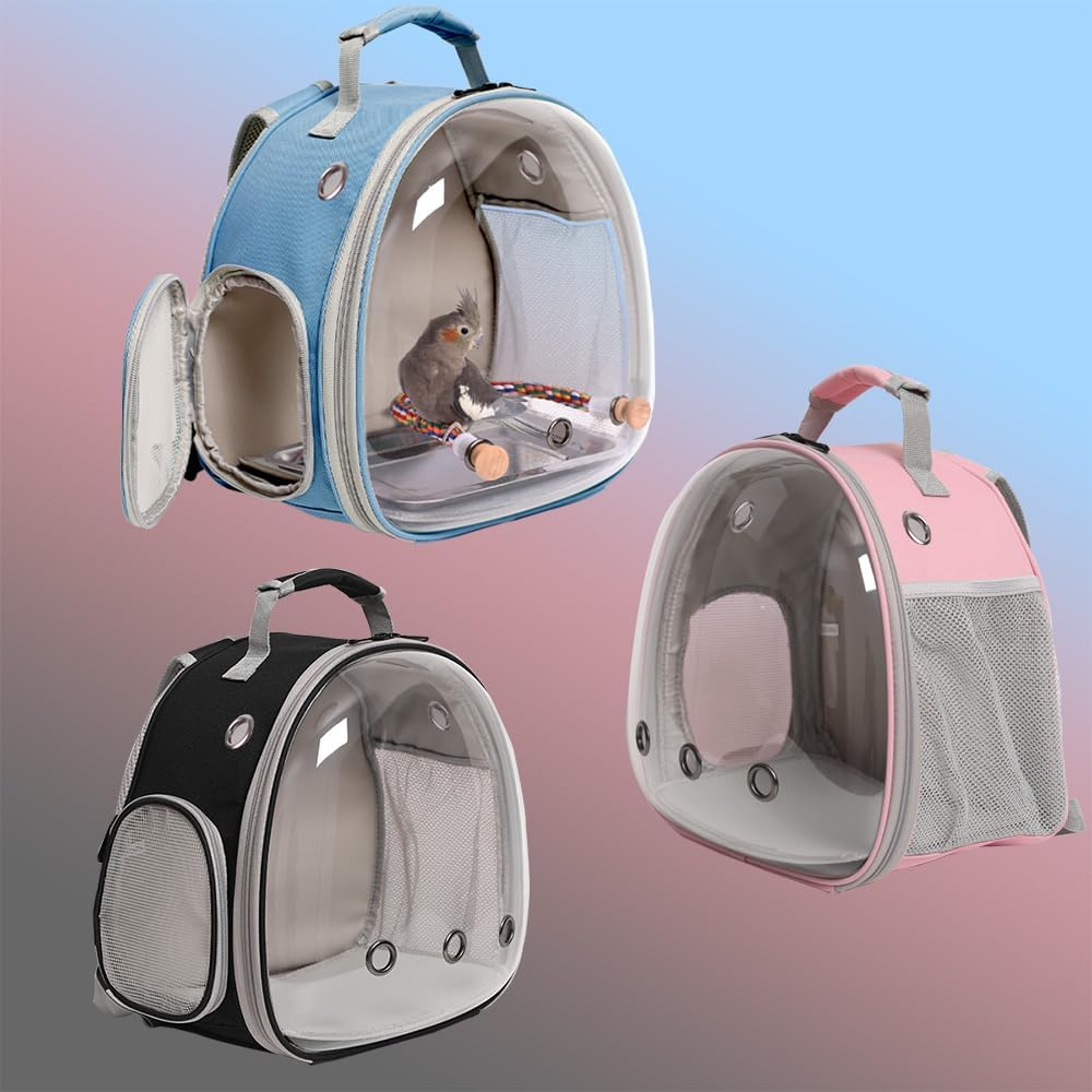 Small Bird Travel Backpack Carrier Cage, Backpack to Transport Backpack Carrier with Metal Tray Stand Perch for Parakeet Cockatiel Budgies Vet Carry Bag
