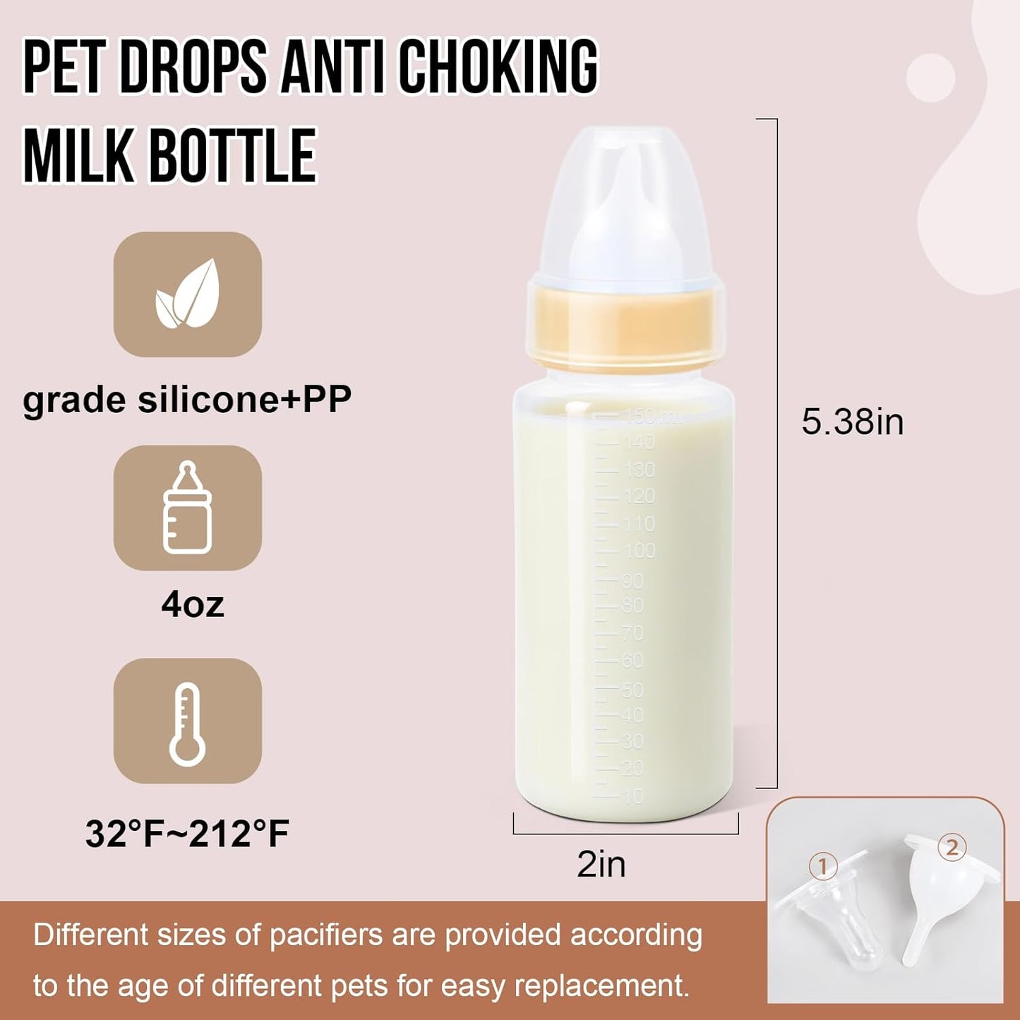 Puppy Kitten Nursing Bottle 5oz - Small Animal Feeding Kit with Nipples | Hand Feeding Supplies for Puppies, Kittens, Rabbits, Ferrets & Newborn Pets