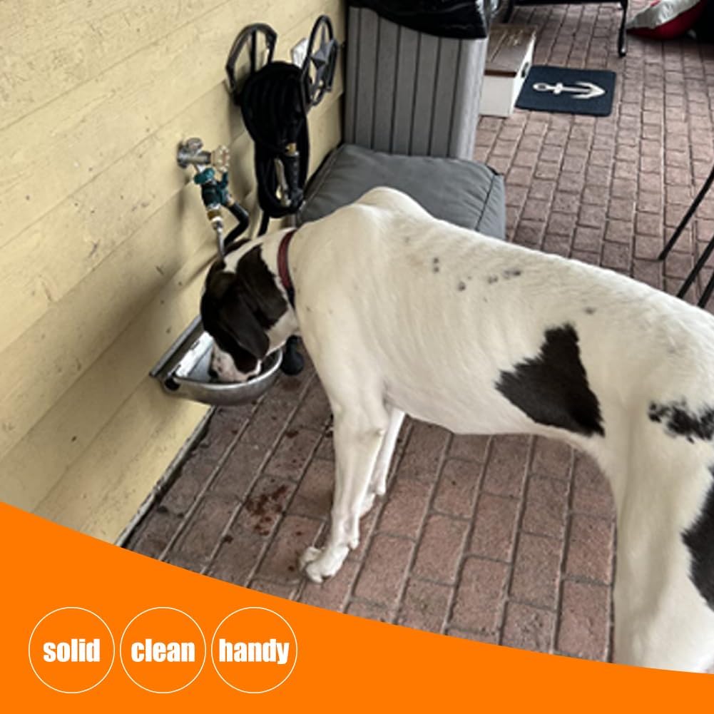 Automatic Animal Drinking Water Bowl with Float Valve and Drainage Hole, 304 Stainless Steel Livestock Dispenser Waterer Kits Included Water Hose, 3/4''Adaptor, Float Valves Mounting Bolts (1 Set)