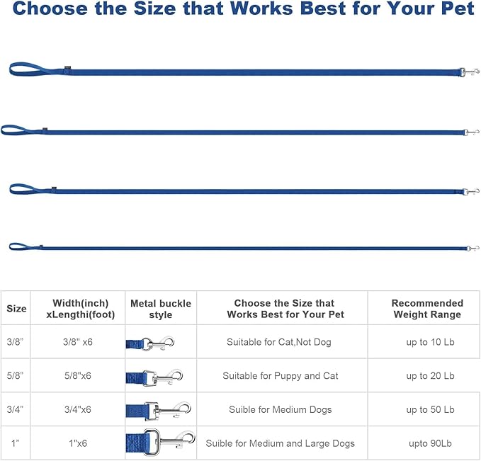 AMAGOOD 6 FT Puppy/Dog Leash, Strong and Durable Traditional Style Leash with Easy to Use Collar Hook, Great for Small, Medium and Large Dogs (1" x 6 ft, Black and Blue (2-Pack))