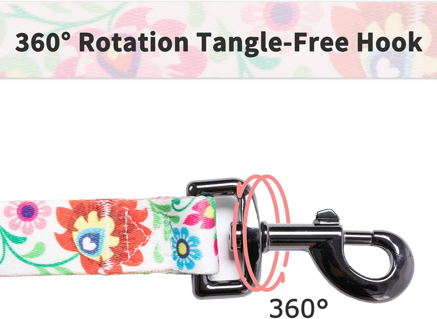 Ihoming Dog Collar and Leash Set for Daily Outdoor Walking Running Training, White Colorful Flowers Design for Large Boys Girls Dogs Cats Pets, L-Up to 80LBS