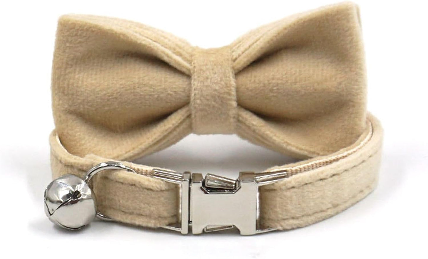 Personalized Cat Collar with Bells,Velvet Customized Small Cat Collar with Name Tag,Pet Collar with Name Phone Number Engraved ID Tags for Boy and Girl Kitten Cats (Milk Tea)