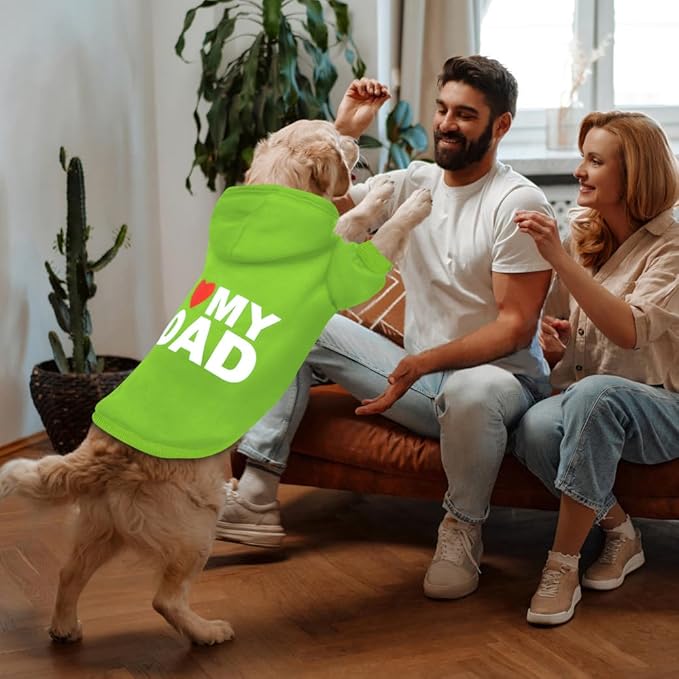 GreenJoy Dog Sweater Dog Hoodie Cold Weather Coat Hooded Sweatshirt for Puppies,Cats, Small Medium Large Dogs (Green(I Love My Dad), Medium)