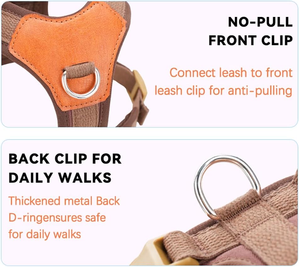 Brown Medium No Pull Dog Harness for Small Dogs, Anti-Escape Easy Walk Puppy Harness with 2 Leash Clips, Adjustable Dog Vest Harness for Training Walking(Brown, M)