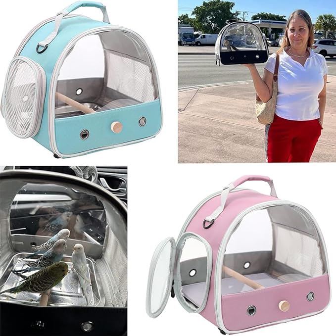 Bird Travel Carrier, Portable Small Bird Parrot Parakeet Carrier with Standing Perch, Side Access Window Collapsible