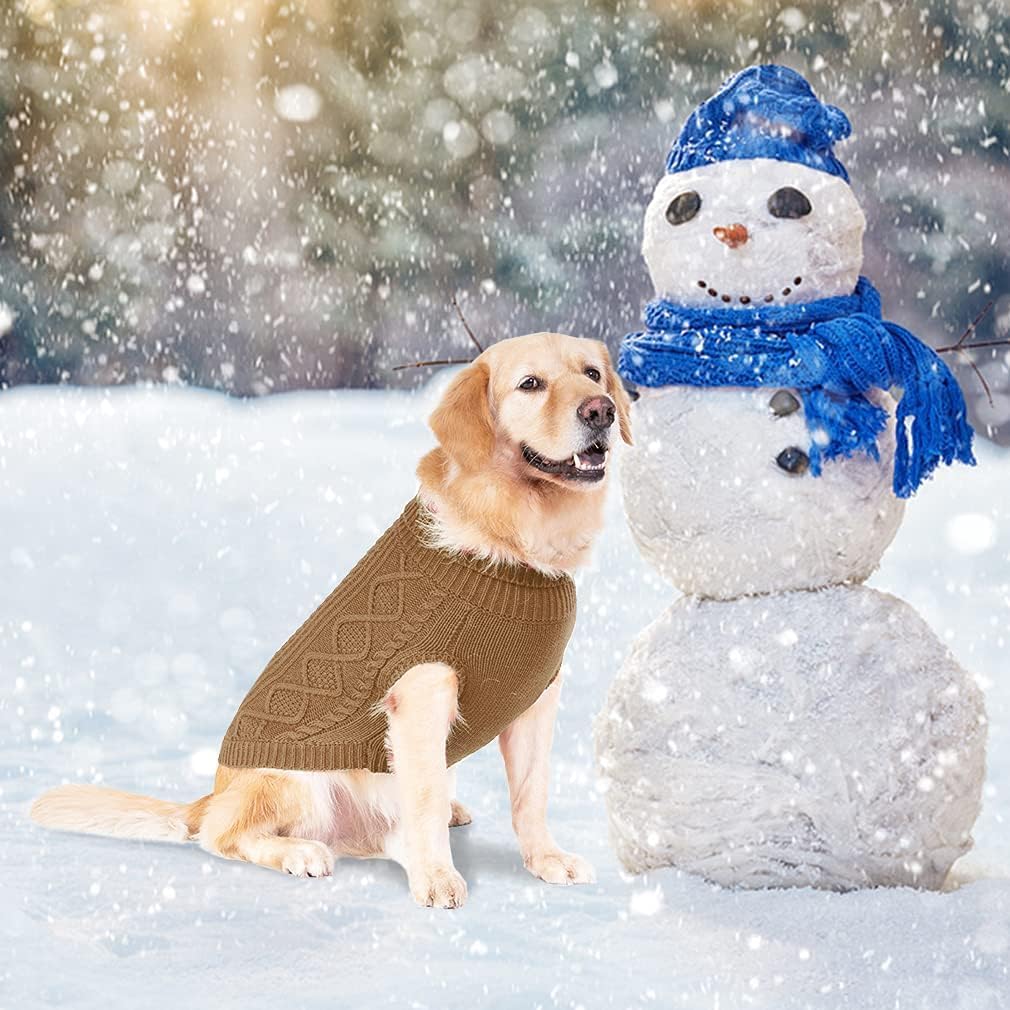 BINGPET Thermal Knitted Dog Sweater for Small Medium Large Dogs,Winter Dog Cat Coat Warm Sweartershirts Outfits,Classic Cable Knit Turtleneck Pullover Dog Jumper Coat Warm Sweartershirts