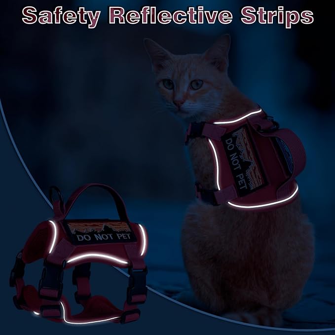 Tactical Cat Harness for Walking, Adjustable Escape Proof Pet Vest for Large Cat,Easy Control Breathable Cat Vest with Handle,Molle Patches (Pink, L)