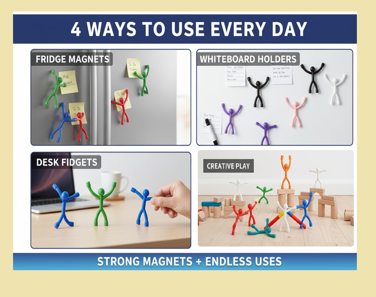 MAGMEN Classic Magnetic Fidget Toy Figures for Kids 3-8, Toddlers & Boys Girls | 10-Piece Solid Set for Travel, Road Trip, Desk & Stocking Stuffer Gifts.