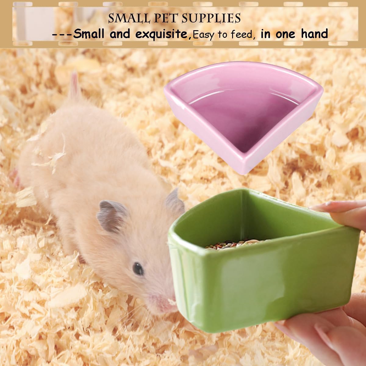 2 Pcs Ceramic Feeding Bowls for Small Pets, Anti-Tip, Anti-Slip and Easy to Clean Hamster Food Bowl,Ideal for Hamster,Gerbil, Sugar Glider, Mice, Chinchilla, Hedgehog (Pink+Green)