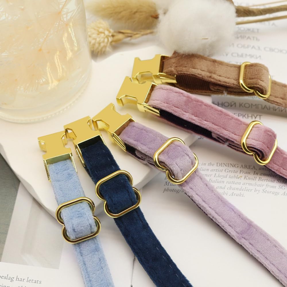 Personalized Cat Collar with Name Plate,Adjustable Tough Nylon Cat ID Collars with Bell,Customize Engraved Pet Name and Phone Number (Velvet Style B)