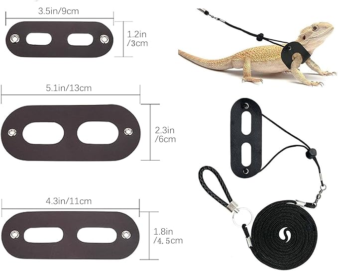 Bearded Dragon Leash and Harness Set,Lizard Leash Bearded Dragon,3 Size Pack Adjustable Small Animal Harness for Reptile and Small Pet(Upgraded Black)