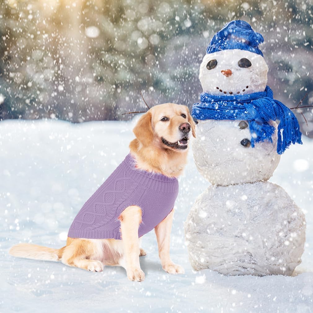 BINGPET Thermal Knitted Dog Sweater for Small Medium Large Dogs,Winter Dog Cat Coat Warm Sweartershirts Outfits,Classic Cable Knit Turtleneck Pullover Dog Jumper Coat Warm Sweartershirts