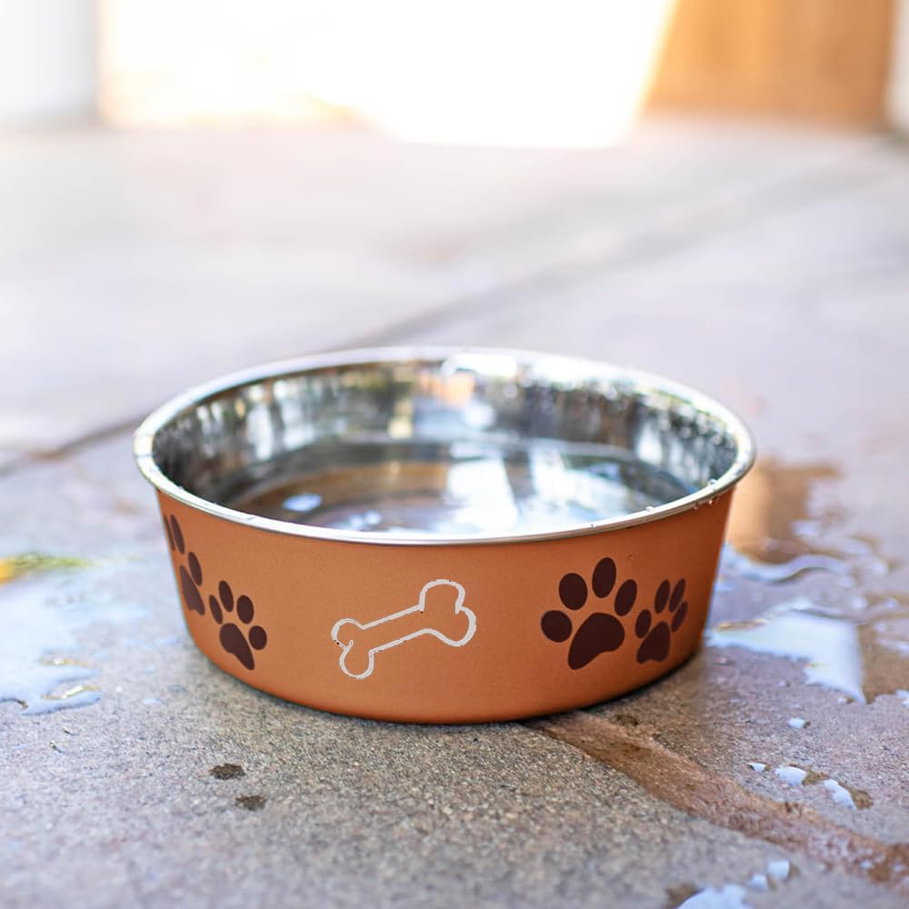 Loving Pets Bella Dog Bowls- Stainless Steel Dog & Cat Bowls - Spill Proof Dog Food Bowl, Cat Bowl, Puppy Essentials & Pet Supplies Great for Home & Travel (Medium 20-35 lbs, Copper)