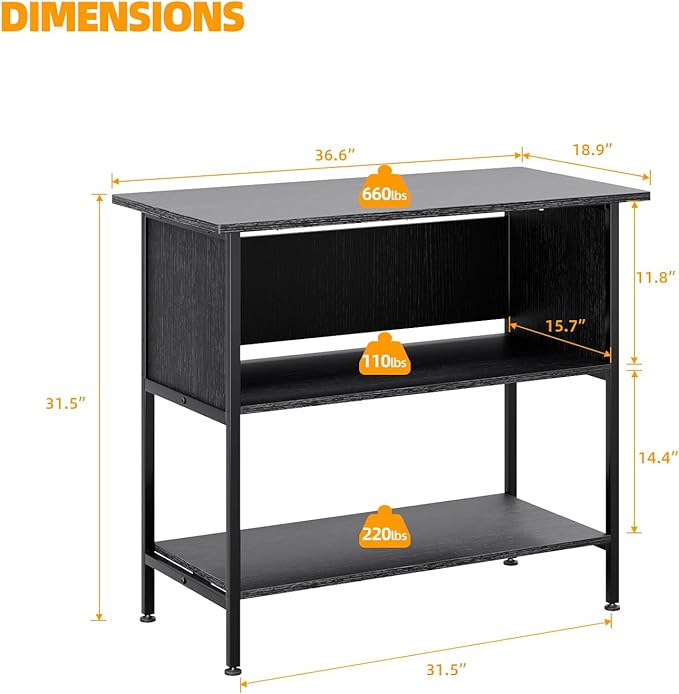 APPLOYN 40-50 Gallon Fish Tank Stand, Aquarium Stand with 3-Tier Storage Shelf, Heavy Duty Metal Frame for Turtle Reptile Terrarium Tank Stand, for Living Room, Office, 36.6" L x 18.9" W x 31.5" H, Black
