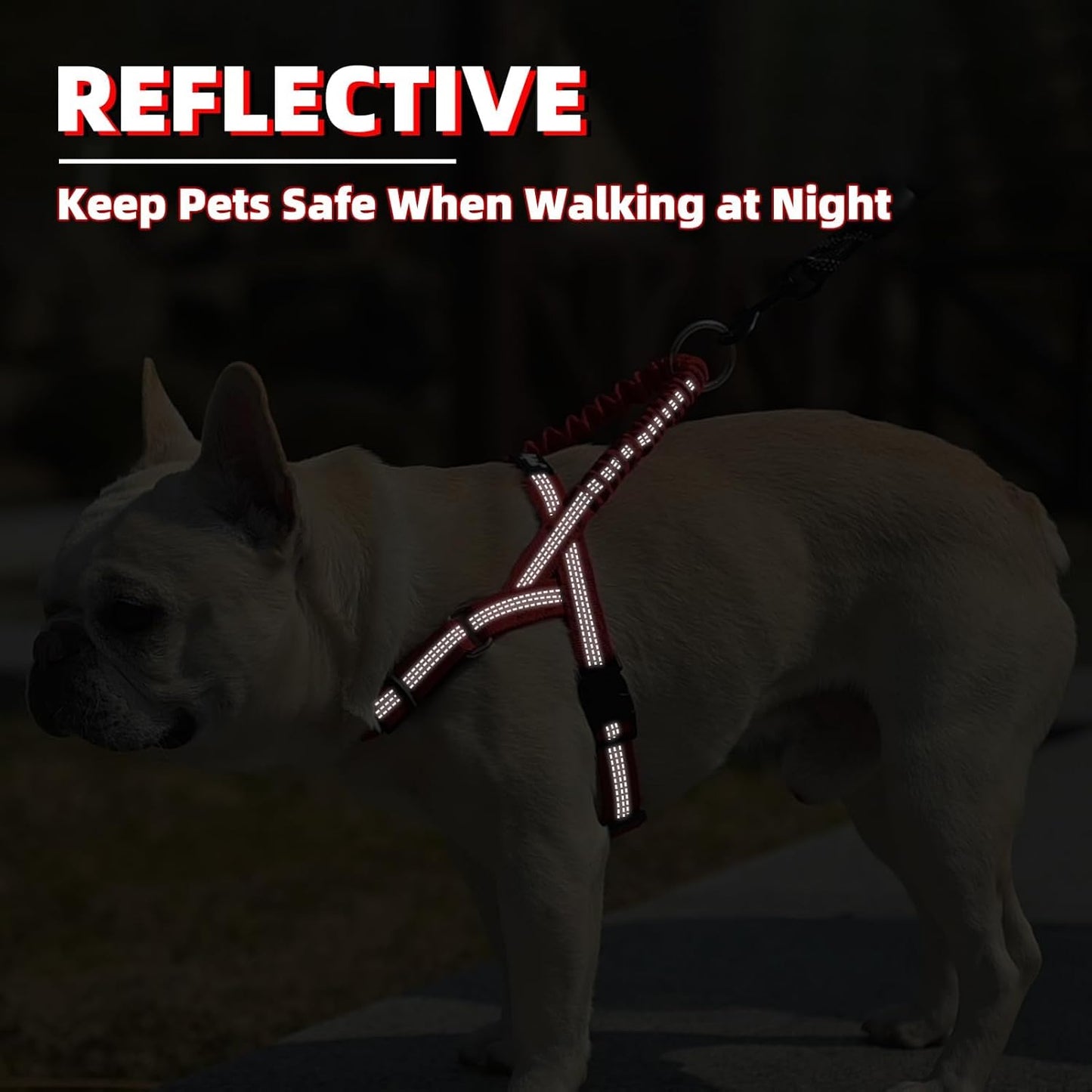 PUPTECK No Pull Dog Harness for Large Dogs, Adjustable Reflective Pet Vest Harness with Bungee Handle, Escape Proof No Choke Harness for Large Dogs Walking Training, Red L